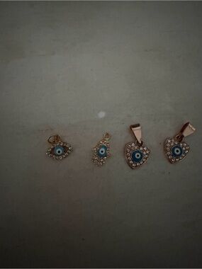 Evil Eye Heart & Eye Pendant Charms with Blue Accent